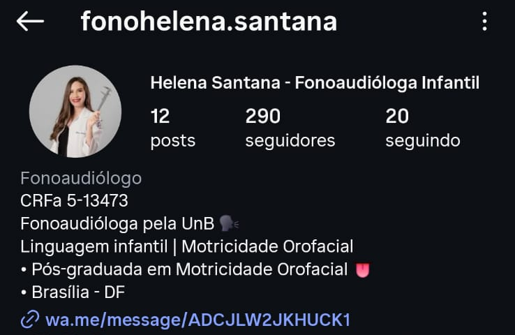 Perfil no Instagram da cliente Helena Santana (@fonohelena.santana)